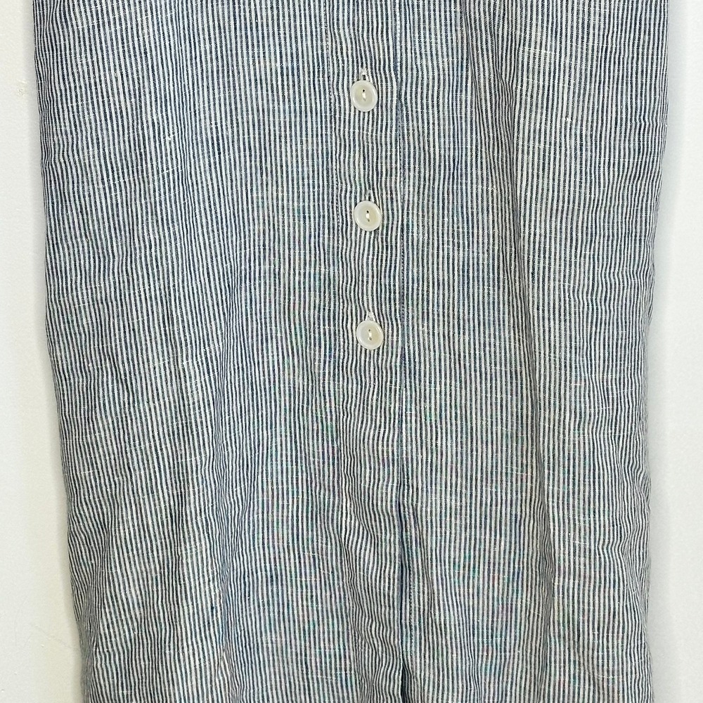Quince European Linen Button Front Striped Dress Women M Blue Coastal Classic - Picture 4 of 8
